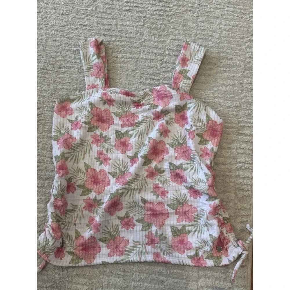 Justice Floral Top Blouse Sweetheart Neck Thick Straps Pink Flowers Girls Sz XL